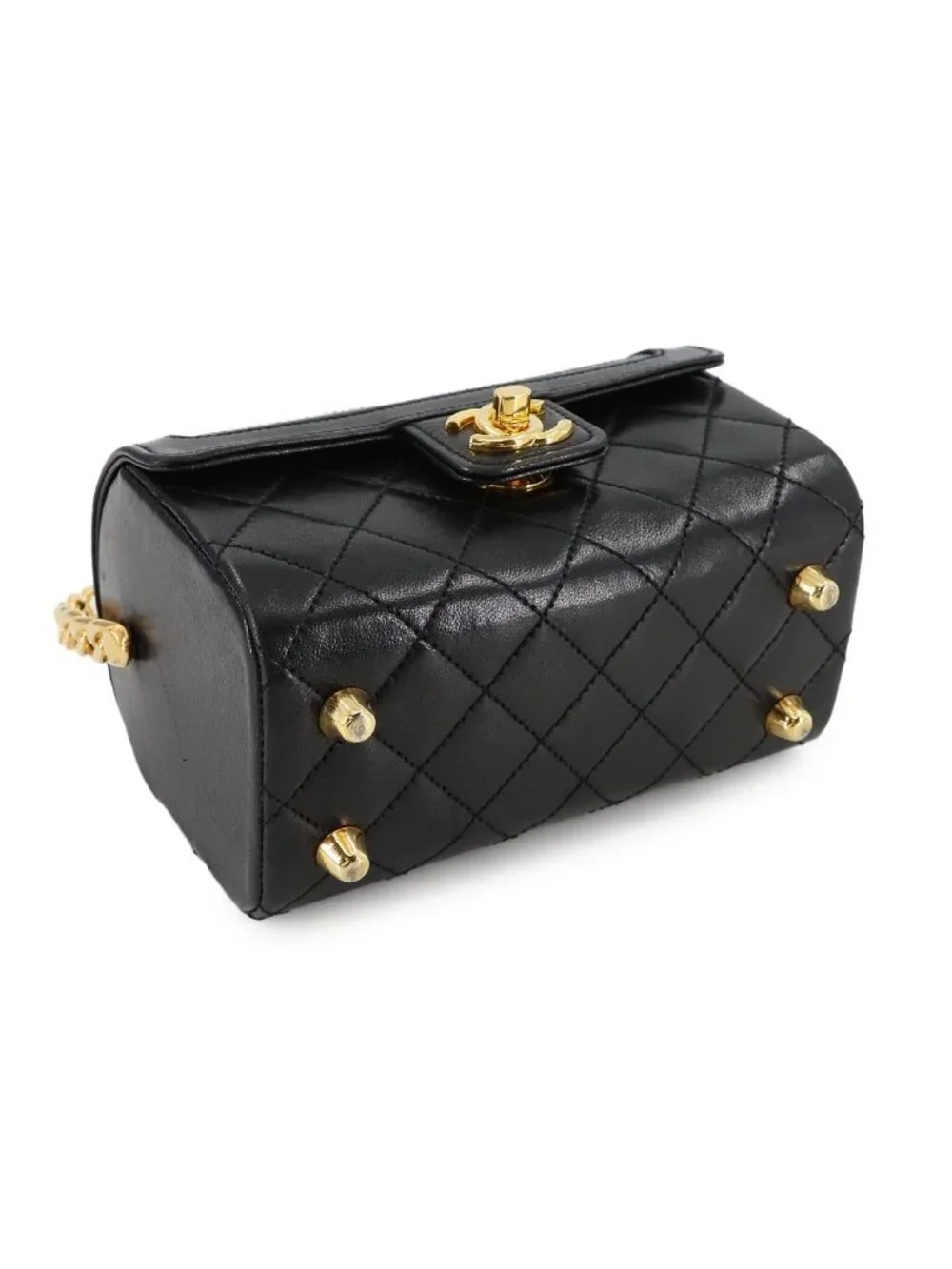 Chanel Quilted Top Handle Flap Hand Bag Lambskin Black Vintage